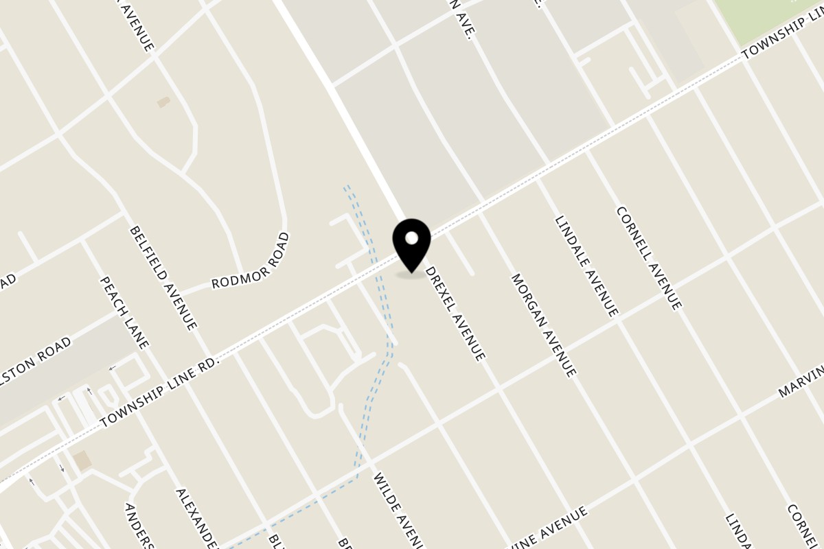 Map showing the location of Township Line Pizza on 4302 Township Line Rd in Drexel Hill